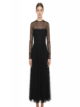 Alberta Ferretti - Black Polka Dot Round Neck Midi Dress
