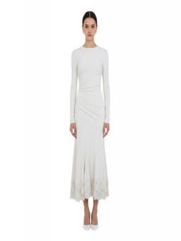 Alberta Ferretti - Ivory Crew Neck Midi Dress