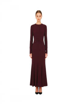 Alberta Ferretti - Burgundy Crew Neck Midi Dress (XS)