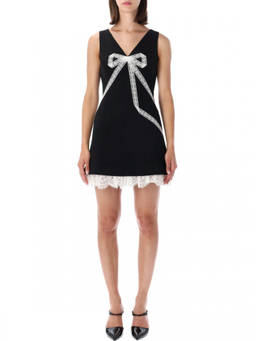 self-portrait - Black Lace V Neck Mini Dress