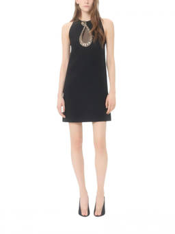 Valentino - Black Embellished Round Neck Mini Dress