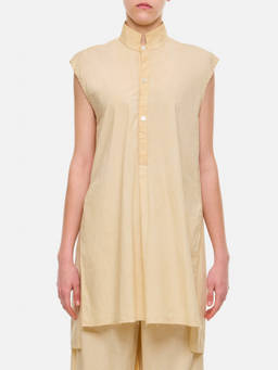Quira - Beige Sleeveless Cotton Shirt (S)