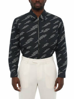 Neil Barrett - Dark Black Zip Up Printed Shirt