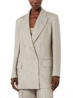 Max Mara - Beige Solid Notched Lapel Blazer (M)