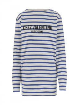 Valentino - Blue Logo Striped T-Shirt (XS)