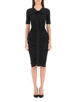 Valentino - Black Solid V Neck Midi Dress (XS)