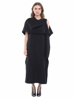 Valentino - Black Solid Round Neck Midi Dress (S)