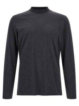Brunello Cucinelli - Grey Solid Mock Collar Polo T-Shirt