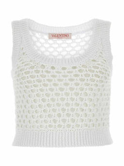 Valentino - White Mesh Escape Crop-Top (XS)