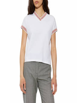 Versace - White Greca Pattern V Neck T-Shirt (S)