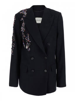 Dries Van Noten - Black Embellished Peaked Lapel Blazer
