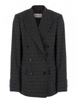 Dries Van Noten - Grey Checks Peaked Lapel Blazer