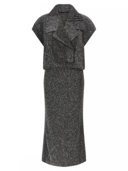 Missoni - Grey Chevron Shawl Lapel Midi Dress