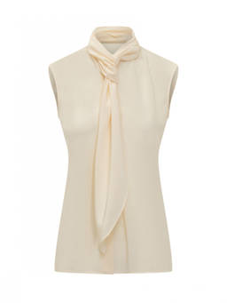 Alberta Ferretti - Beige Solid Shawl Neck Top