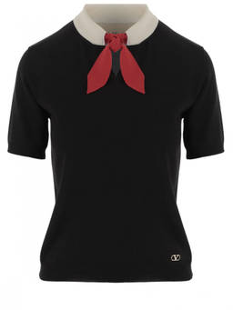 Valentino - Black Solid Shirt Collar Top (M)