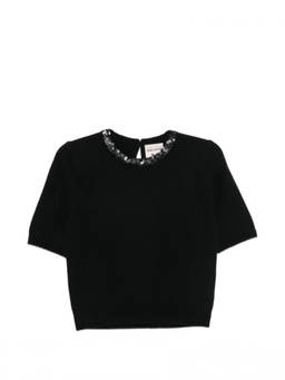 Semicouture - Black Embellished Round Neck T-Shirt