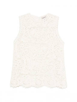 Semicouture - White Lace Round Neck Top