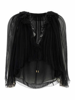 Alberta Ferretti - Black Pleated V Neck Top