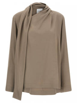 Nude - Beige Solid Asymmetric Neck Top