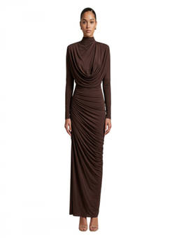BALMAIN - Brown Mock Collar Long Dress (S)