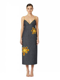 Fendi - Blue Embellished V Neck Midi Dress