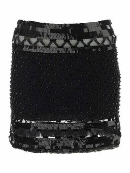 Alberta Ferretti - Black Ricamato Tulle Beaded Miniskirt (26)