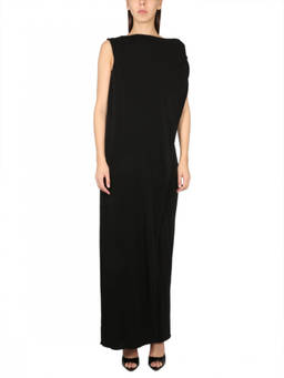 Alberta Ferretti - Black Solid Boat Neck Maxi Dress