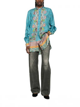 Pierre-Louis Mascia - Sky Blue Printed Silk Shirt (S)