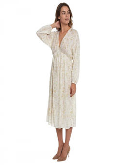 SAMSOE SAMSOE - Off White Floral V Neck Midi Dress