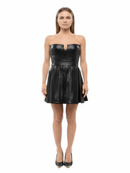 BALMAIN - Black Pleated Strapless Mini Dress (XS)