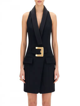 BALMAIN - Black Shawl Lapel Mini Dress (S)