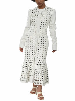 OFF-WHITE - Off White Mandarin Collar Maxi Dress (M)