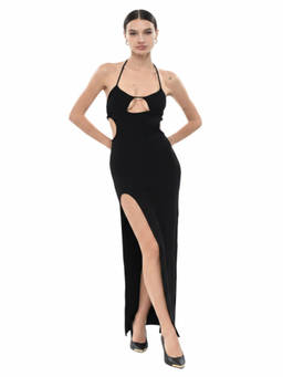 OFF-WHITE - Black Halter Neck Maxi Dress (S)
