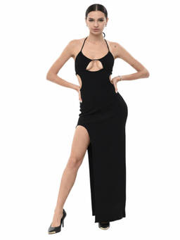 OFF-WHITE - Black Halter Neck Maxi Dress (S)