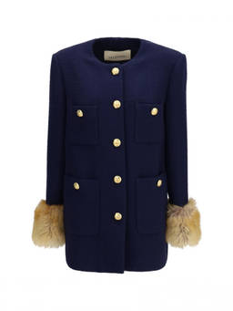 Valentino - Blue Textured Round Neck Trench Coat (M)