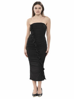 THE ATTICO - Black Textured Strapless Midi Dress