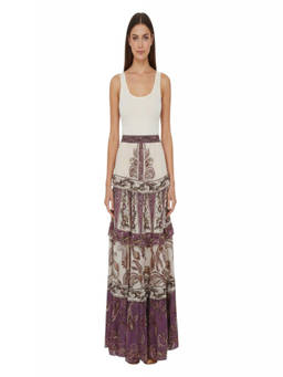 FARM Rio - Purple Paisley Calf Length Skirt