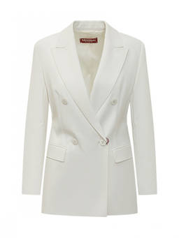 Max Mara Studio - White Solid Notched Lapel Blazer (XL)