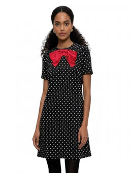 Valentino - Black Polka Dot Round Neck Mini Dress (S)