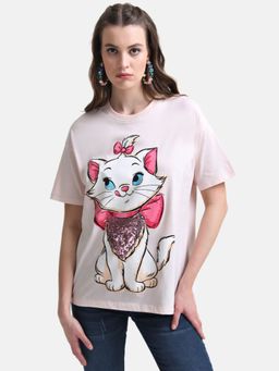 Kazo - Pink Aristocats Disney Printed Long T-Shirt with Sequin Work