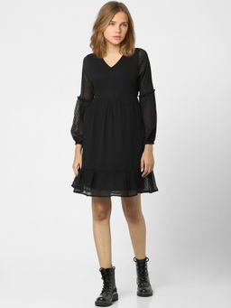 ONLY - Women Self Design Black Dress