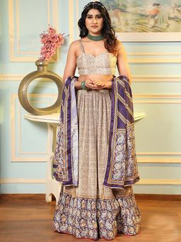 Jaipur Kurti - Purple & Beige Semi-Stitched Choli with Lehenga & Dupatta (Set of 3)