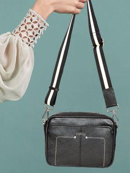 Sassora - Genuine Leather Women Sling Bag - Black