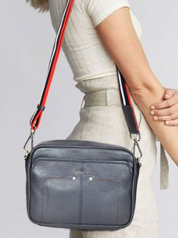 Sassora - Genuine Leather Women Sling Bag - Navy Blue