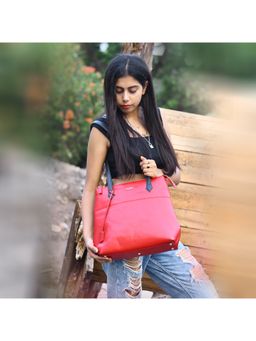 Sassora - Genuine Leather Womens Large Red Tote Bag - A093-IRIS