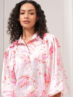 TOKYO TALKIES - Women Satin Printed Button Down Shirt Style Top