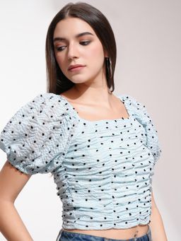 TOKYO TALKIES - Women Blue Square Neck Crop Top