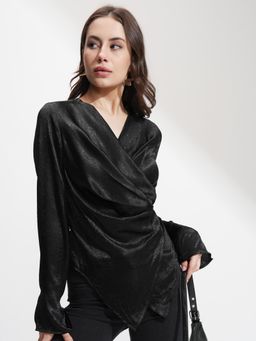 TOKYO TALKIES - Women Black Solid Ruching Top