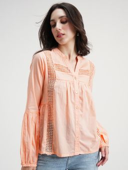 TOKYO TALKIES - Women Peach Solid Top With Lace Details