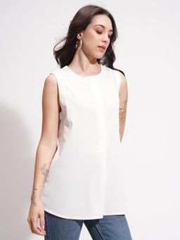 TOKYO TALKIES - Women White Solid Sleeveless Button-down Top